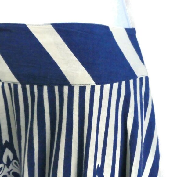 Anthropologie Maple Folk Dance Circle Skirt Blue White Border Lined Rockabilly 0 - Picture 5 of 12